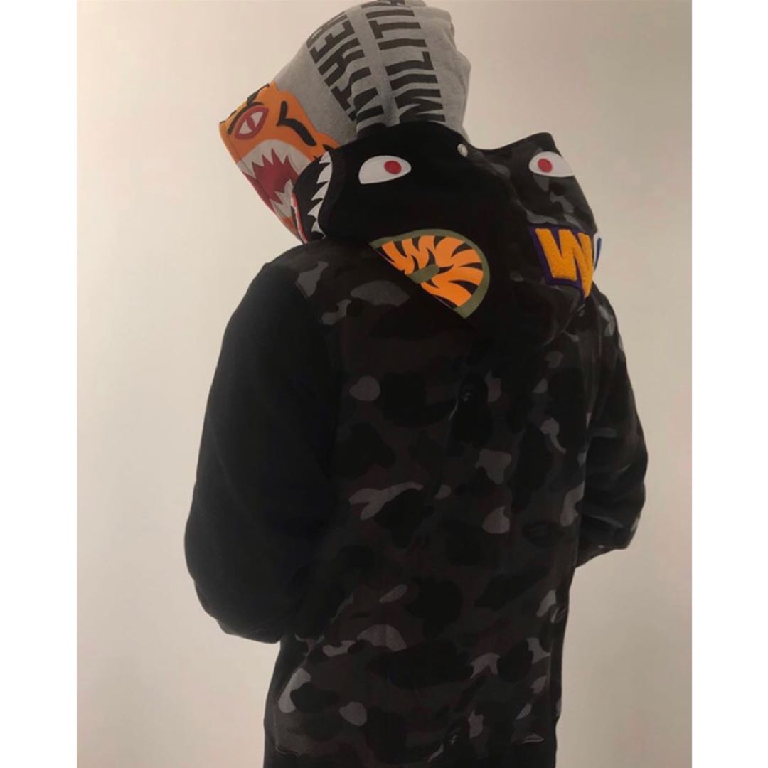 color camo tiger shark full zip double hoodie