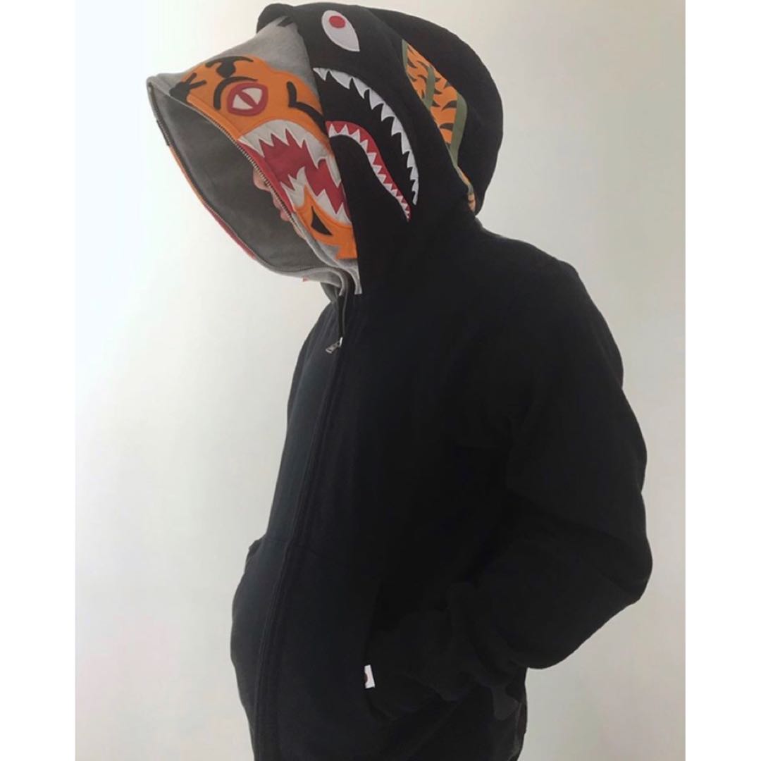 color camo tiger shark full zip double hoodie