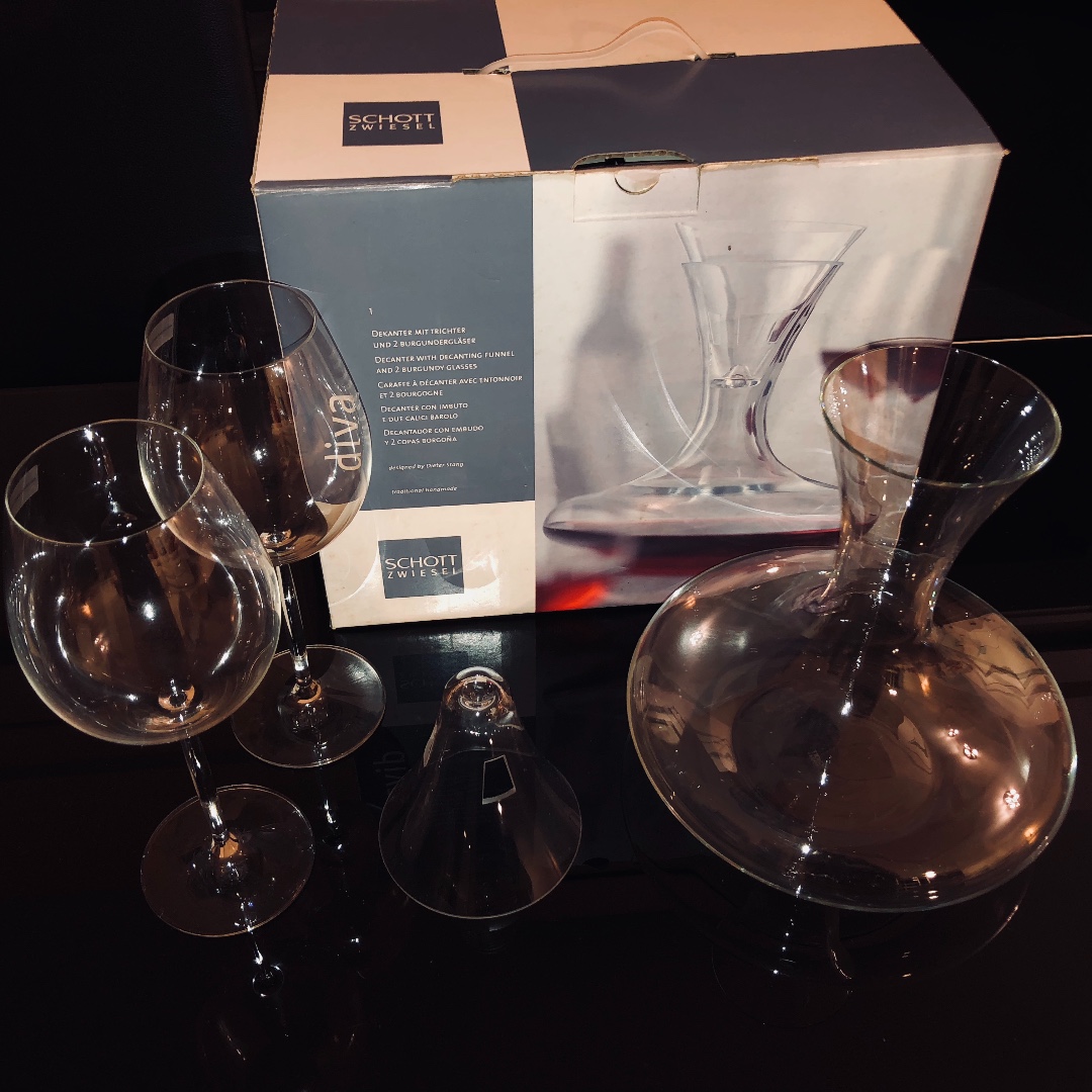 Brand New Schott Zwiesel Diva Decanter Set With Funnel 2 Burgundy Wine Glasses Everything Else On Carousell Tall, slender stems taper gently at the ends to complement the elegantly oversized, softly rounded bowls, creating a naturally comfortable feel in the hand. brand new schott zwiesel diva decanter set with funnel 2 burgundy wine glasses