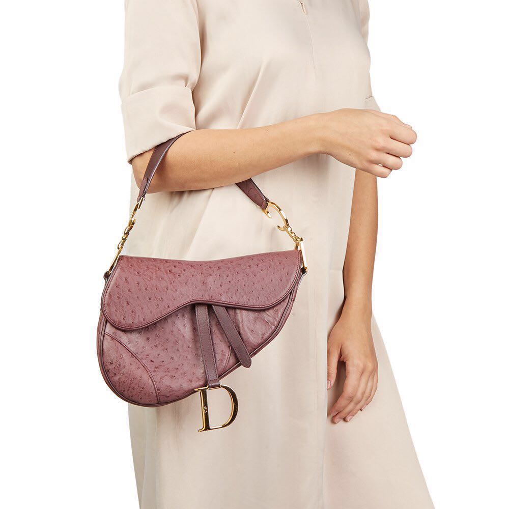 christian dior ostrich print leather saddle bag