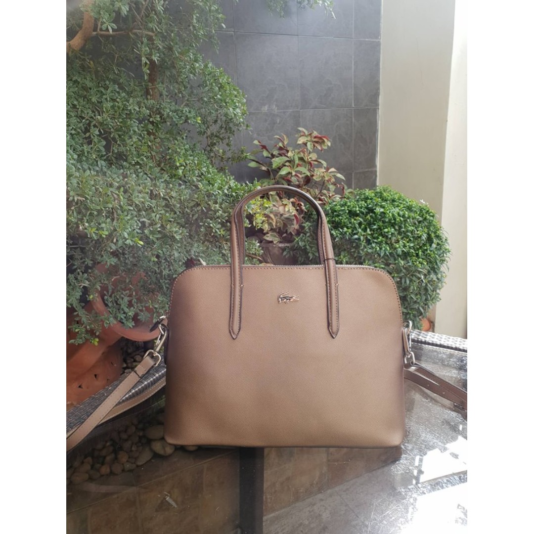 Lacoste Women s Chantaco Dual Carry Pique Leather Bugatti Bag Bronze