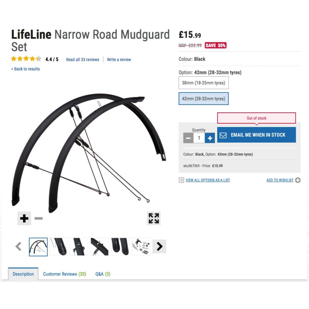 LifeLine Narrow Road Mudguards for 700c wheels Sports Equipment
