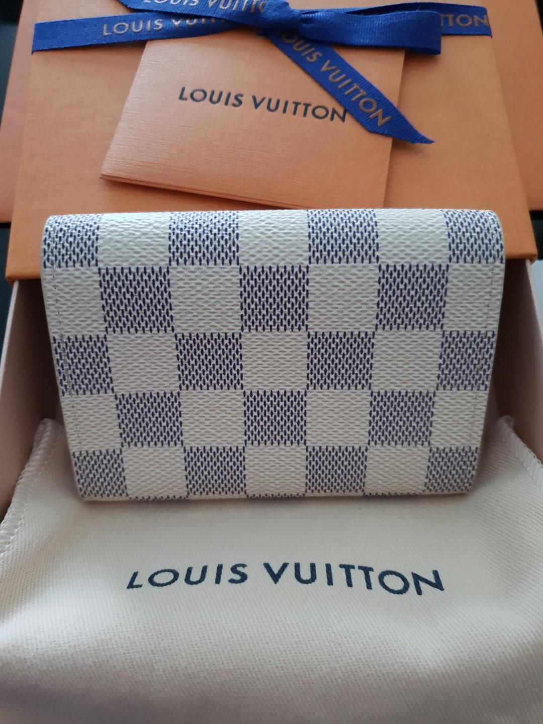 Louis Vuitton Neutrals, Pattern Print Damier Azur Coated Canvas Rosalie Coin Purse