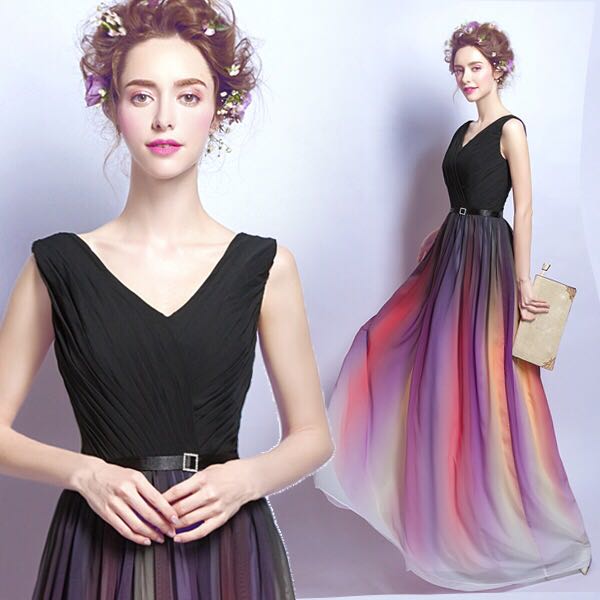 Preorder Angel Wedding Dress Rainbow Dress Black V Collar Dinner