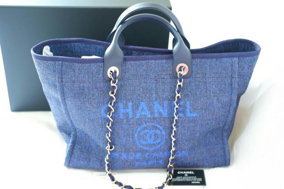 Ready New Chanel Classic Deauville Large Blue Denim Shopper Tote