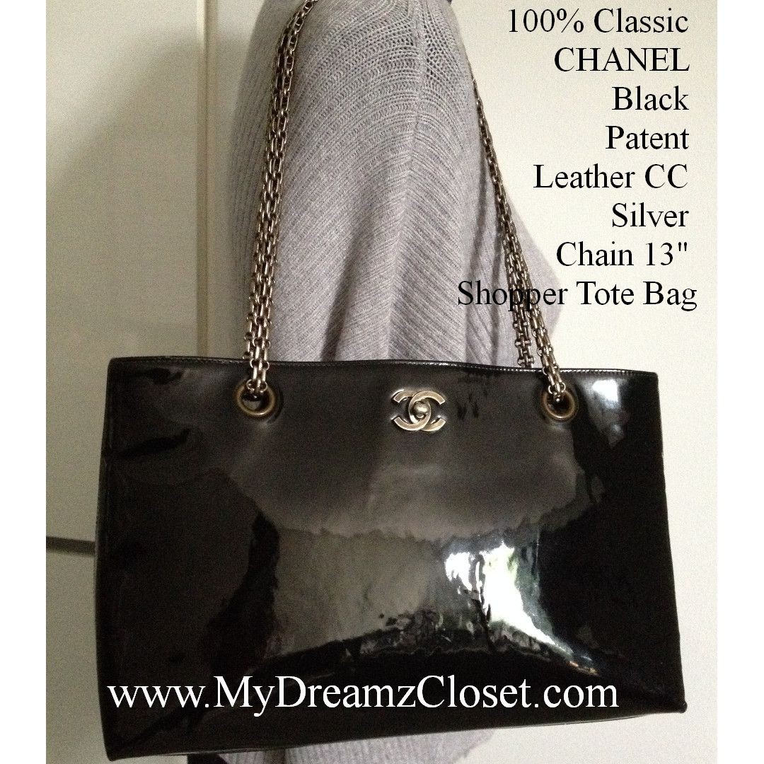 100% Classic CHANEL Black Patent Leather CC Silver Chain 13 Shopper Tote  Bag, Women's Fashion, Bags & Wallets, Cross-body Bags on Carousell