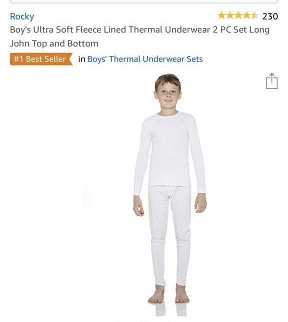 Boys Stretch Thermal Underwear Sets Fleece Lined Ultra Soft Long Johns Top & Bottom