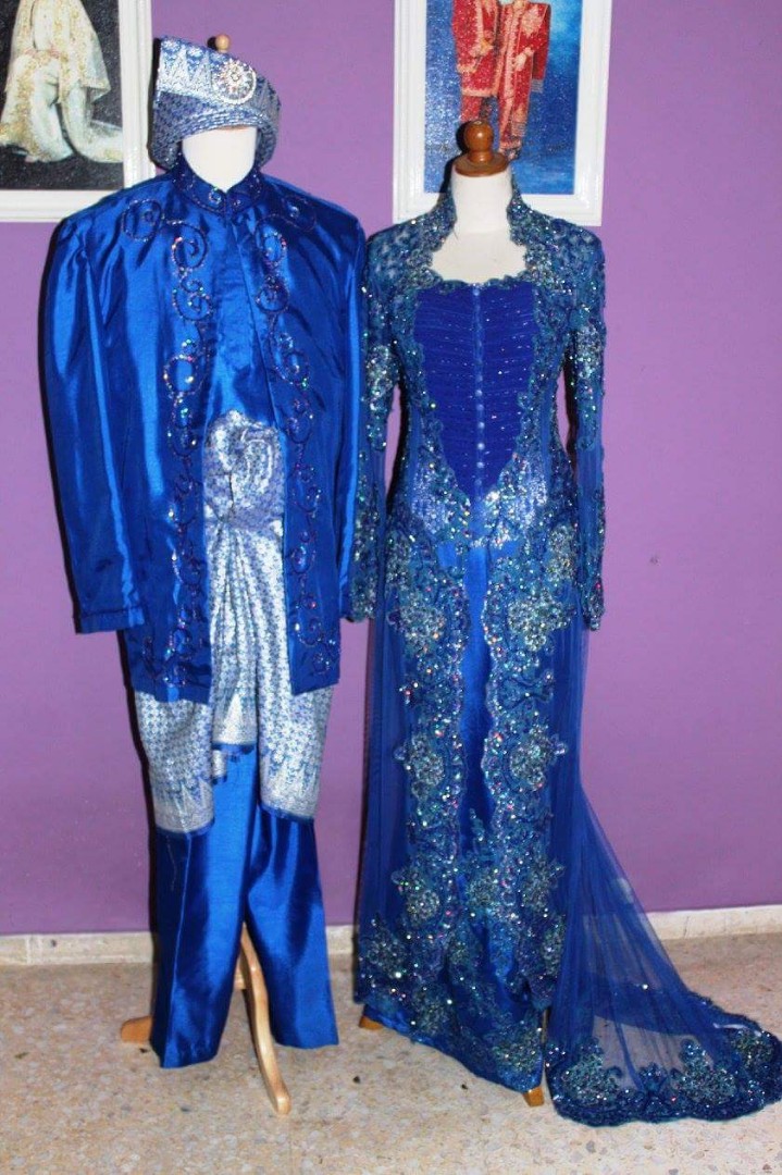 Bridal Wear Couple Outfits In Royal Blue Baju Pengantin Mak
