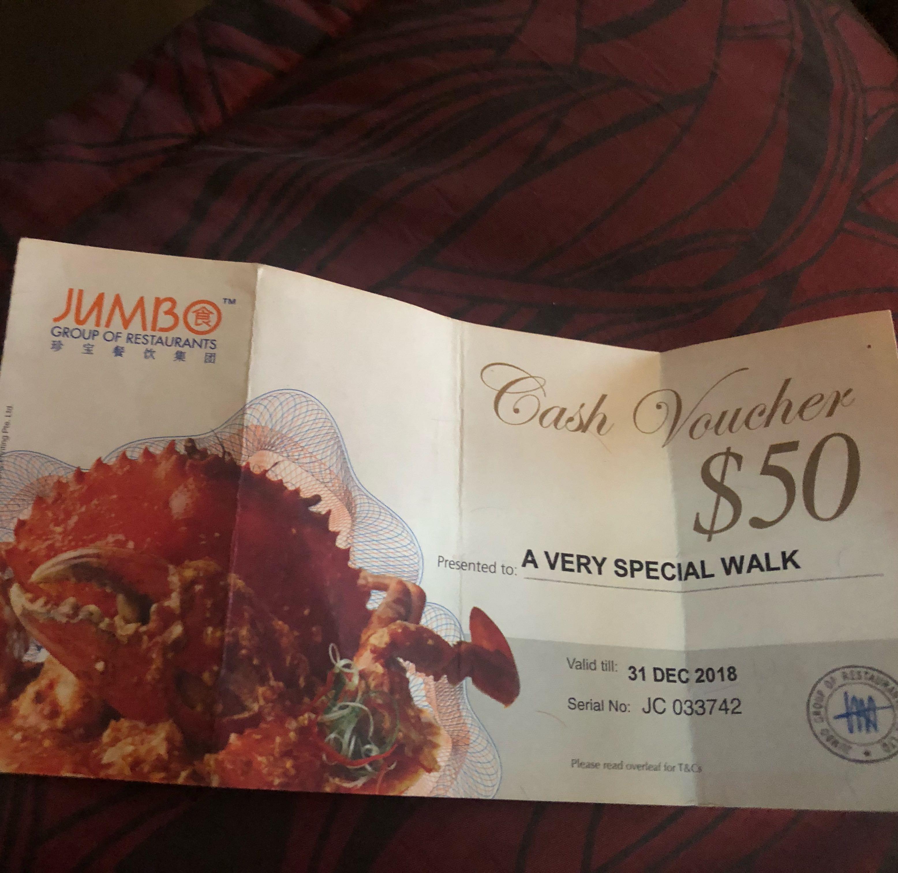 Dining Voucher jumbo seafood, Tickets & Vouchers, Vouchers on Carousell
