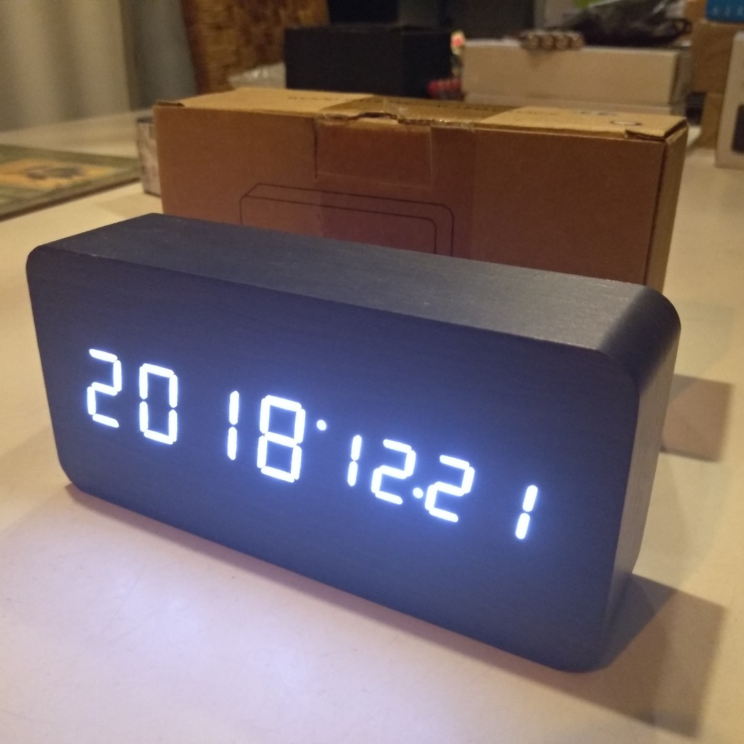 FiBiSonic LED Wooden Alarm Clock (Dark Wood Grain) With Thermometer ...