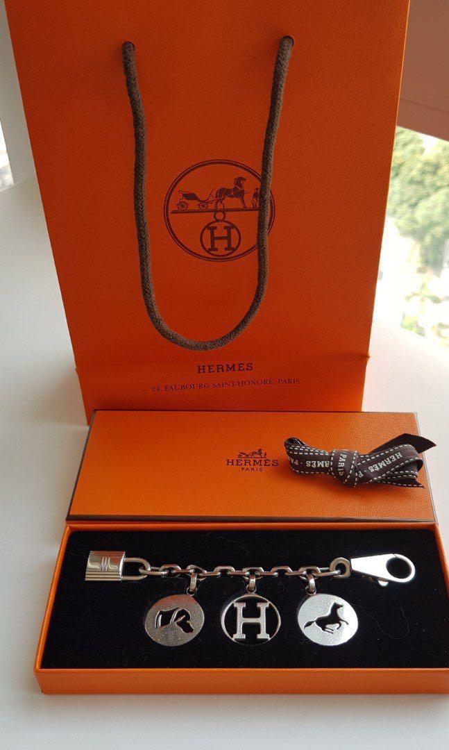 Hermes Olga Breloque Palladium and Leather Bag Charm (SHG-36999