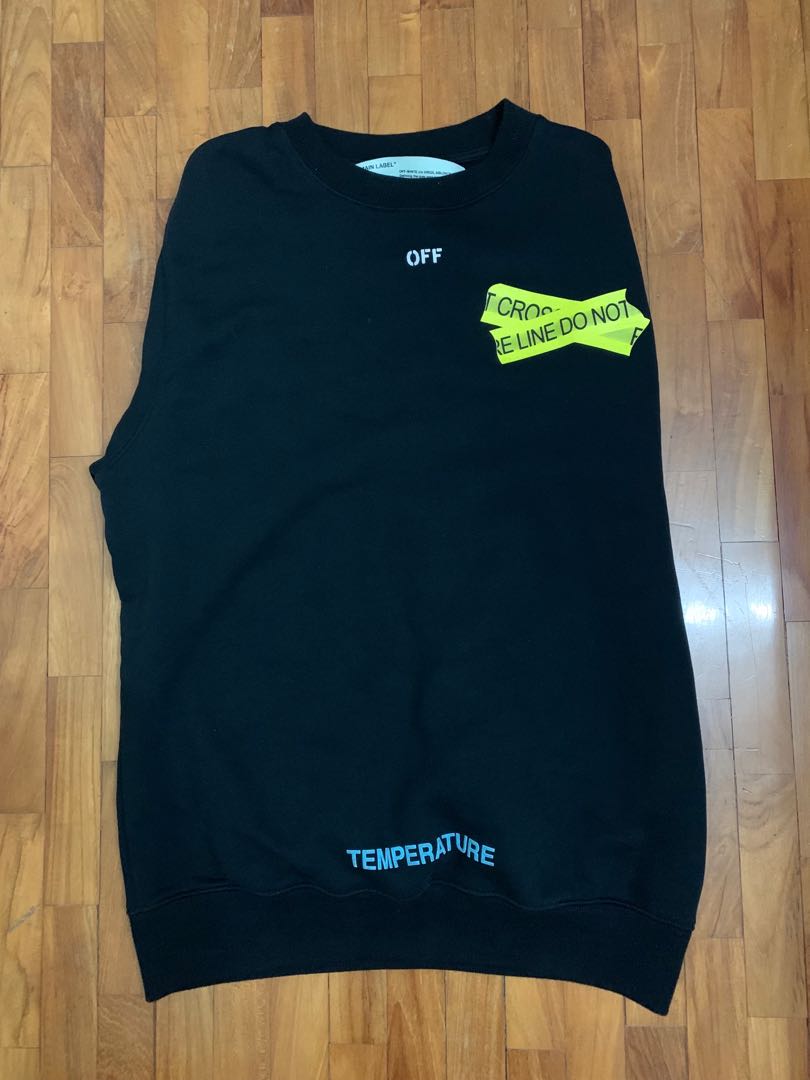 Off White Fire Tape Crewneck Men s Fashion Coats Jackets and