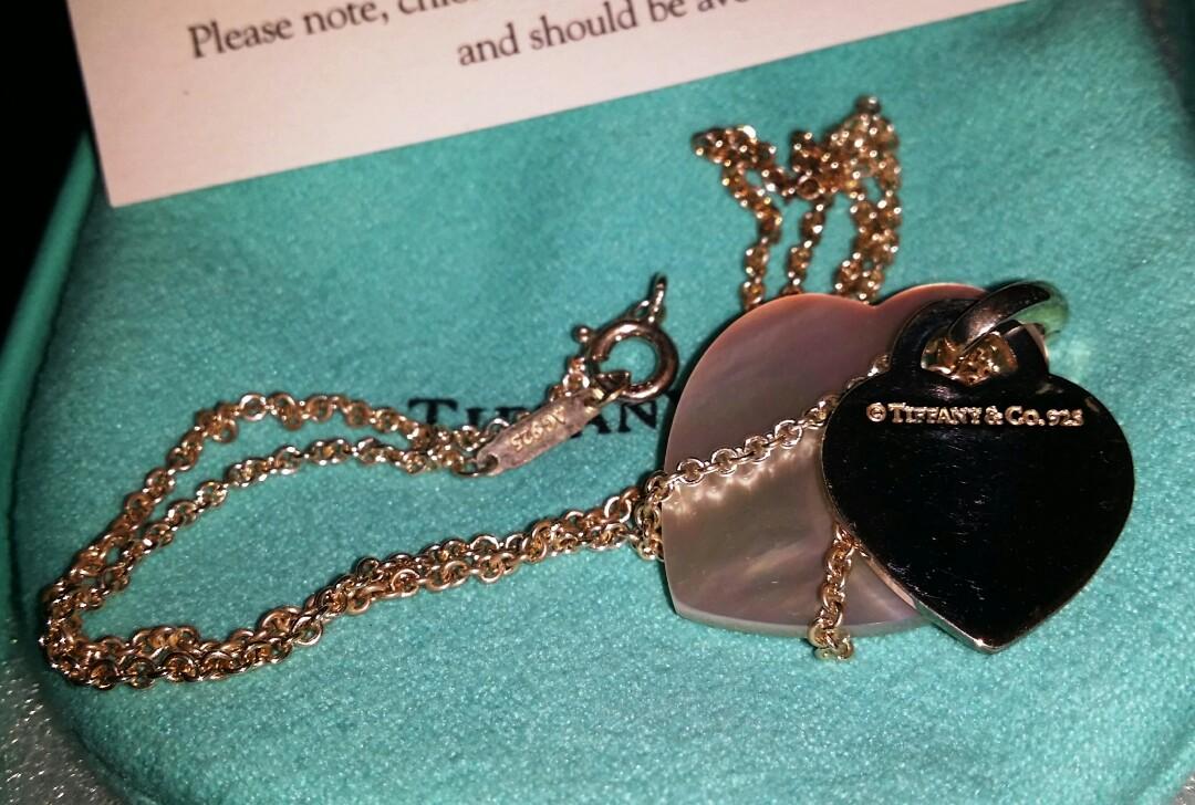 Return to Tiffany & Co. Mother of Pearl Double Heart Pendant Necklace, 16