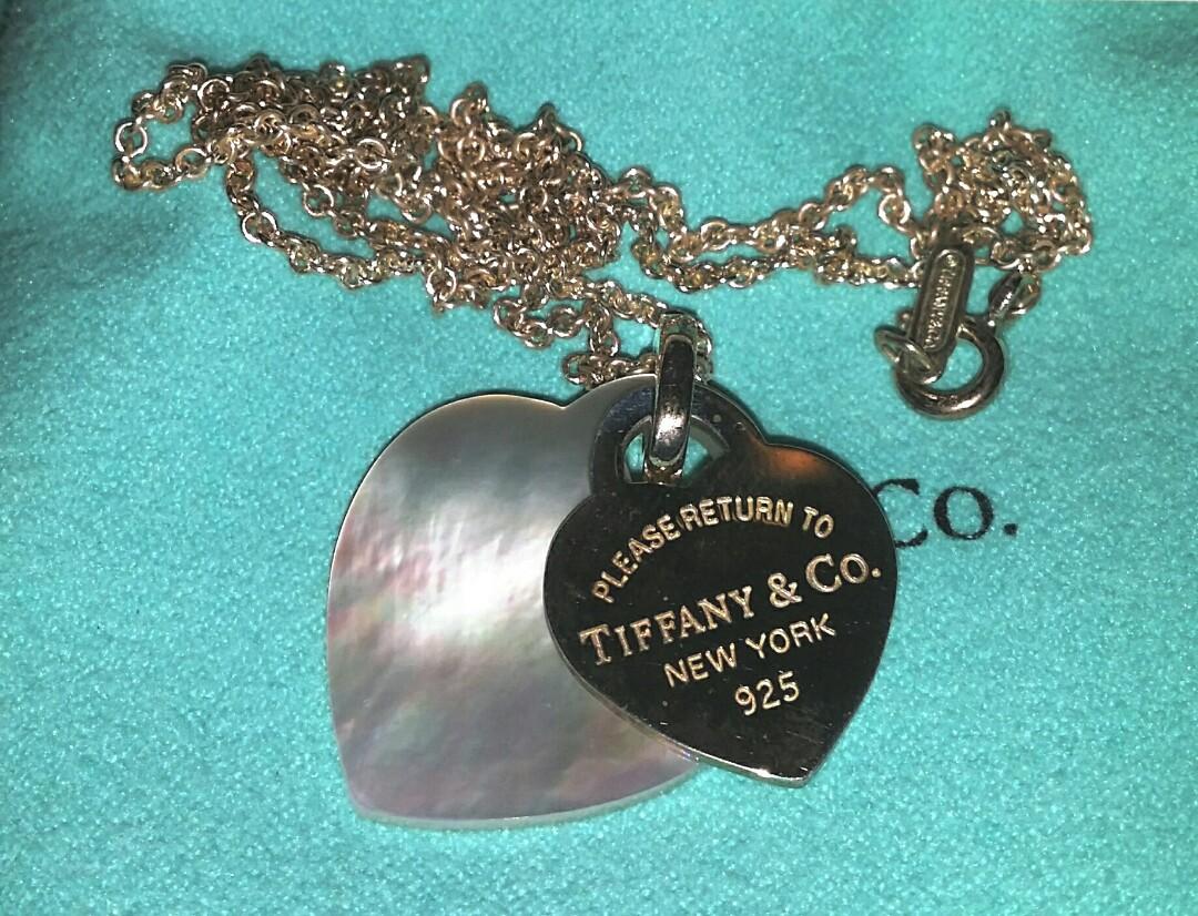 Return to Tiffany & Co. Mother of Pearl Double Heart Pendant Necklace, 16
