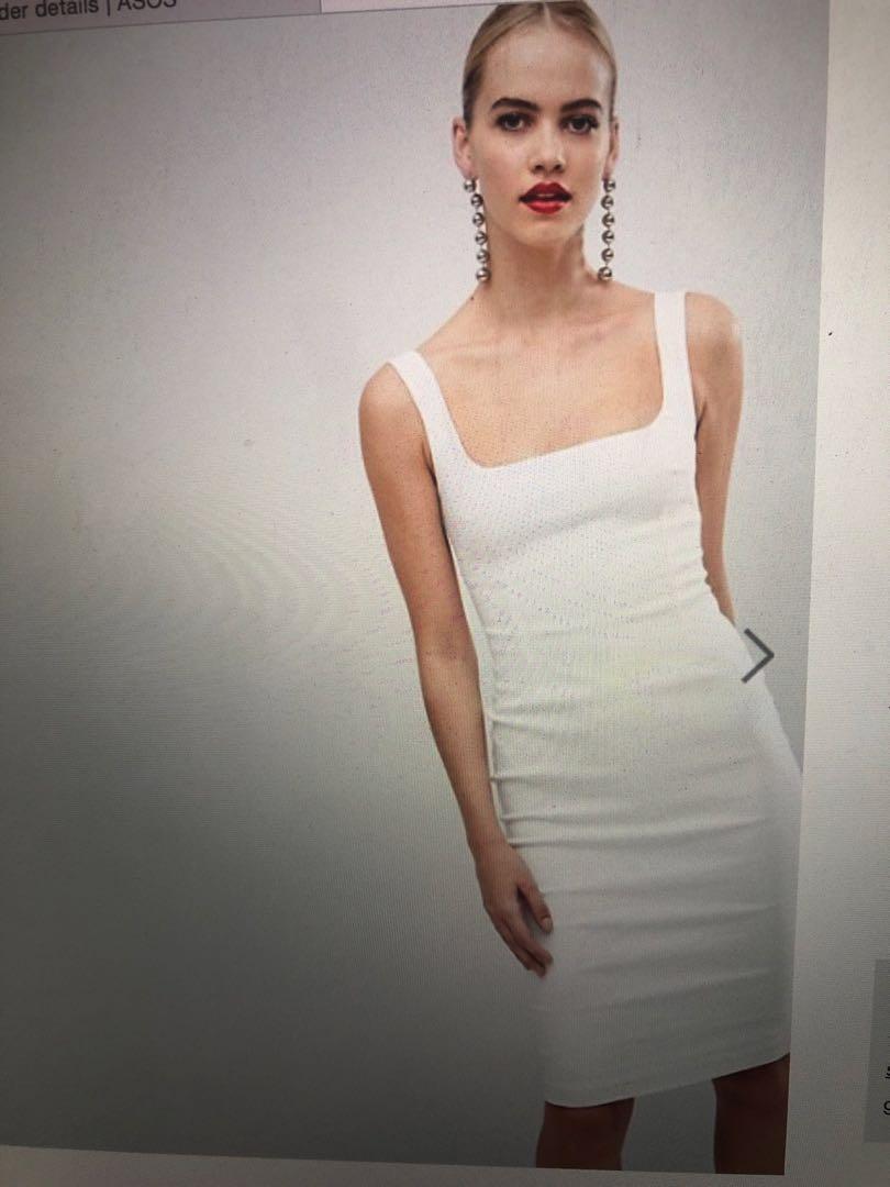 Vesper square neck pencil dress in white cheap