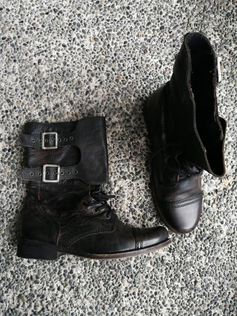distressed leather combat boots