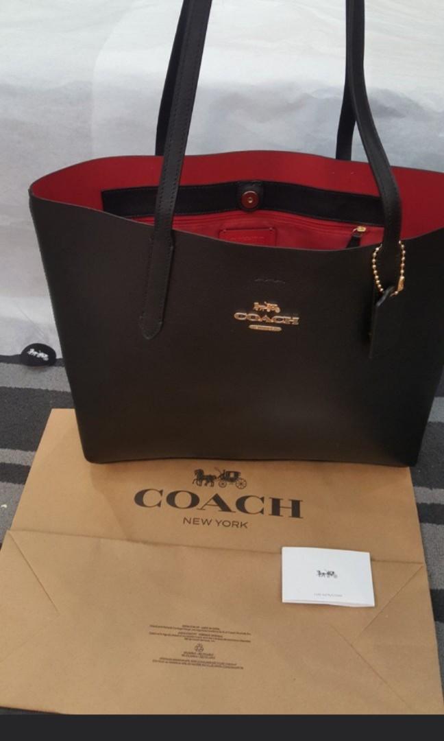Restock: BRAND NEW Black Coach Leather Tote Bag with Red Lining, Luxury ...