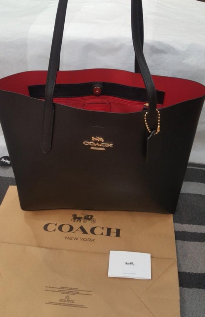 Restock: BRAND NEW Black Coach Leather Tote Bag with Red Lining, Luxury ...