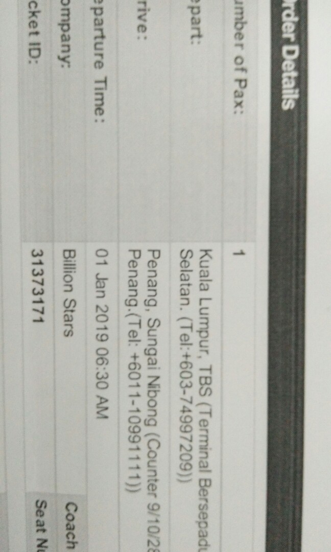 Bus Ticket From Tbs To Sungai Nibong Penang At 6 30 Am On 1st Jan 2019 Services Others On Carousell