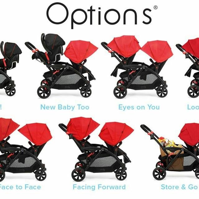 options double stroller red