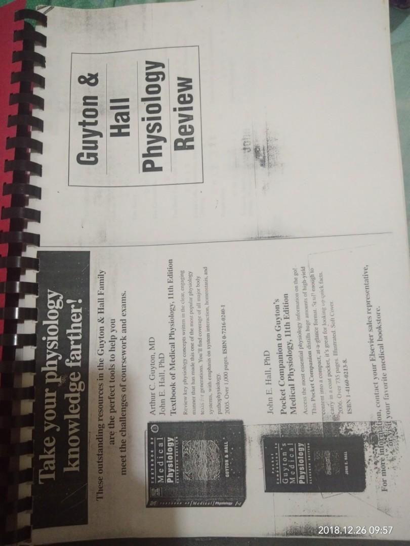 Guyton and Hall Physiology Reviewer (Category: Textbooks) located in Quezon City. Submitted by kristine.md (Listing ID 206434107, Image 1). Description: Question and Answer type Photocopied and on ringbind.