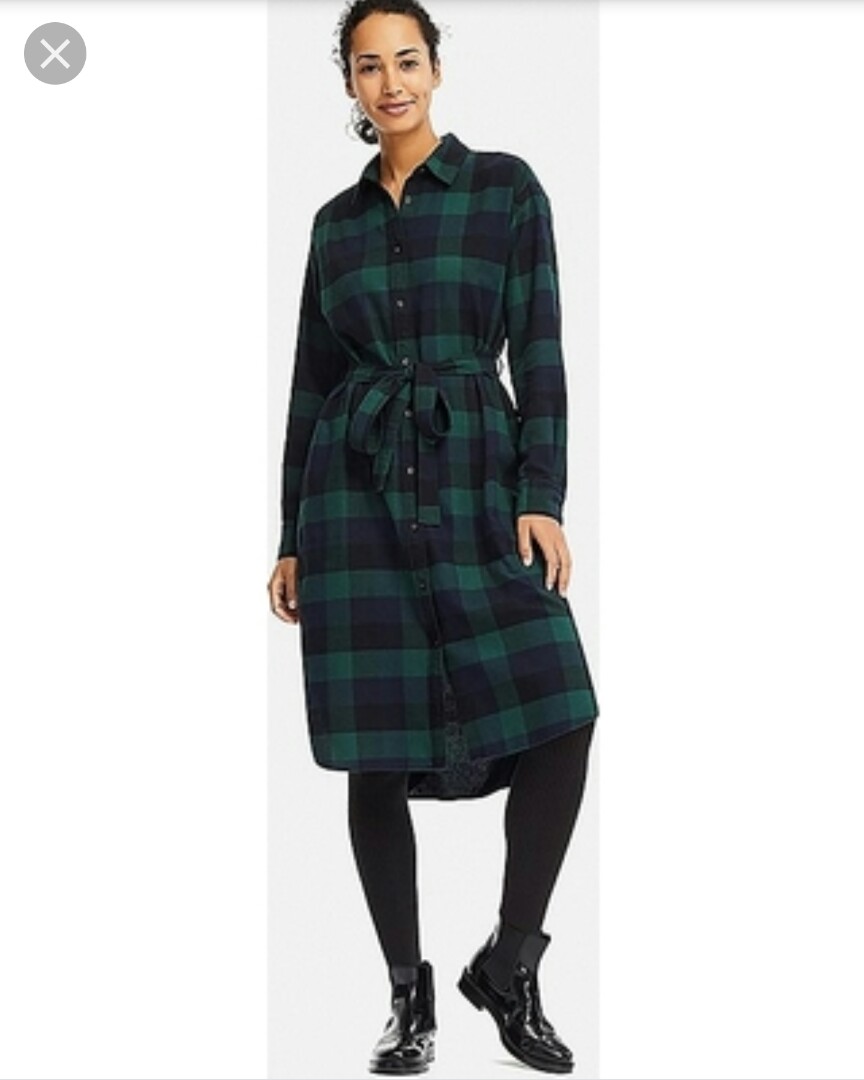 Looking for or want to buy UNIQLO PLAID FLANNEL SHIRT DRESS Green