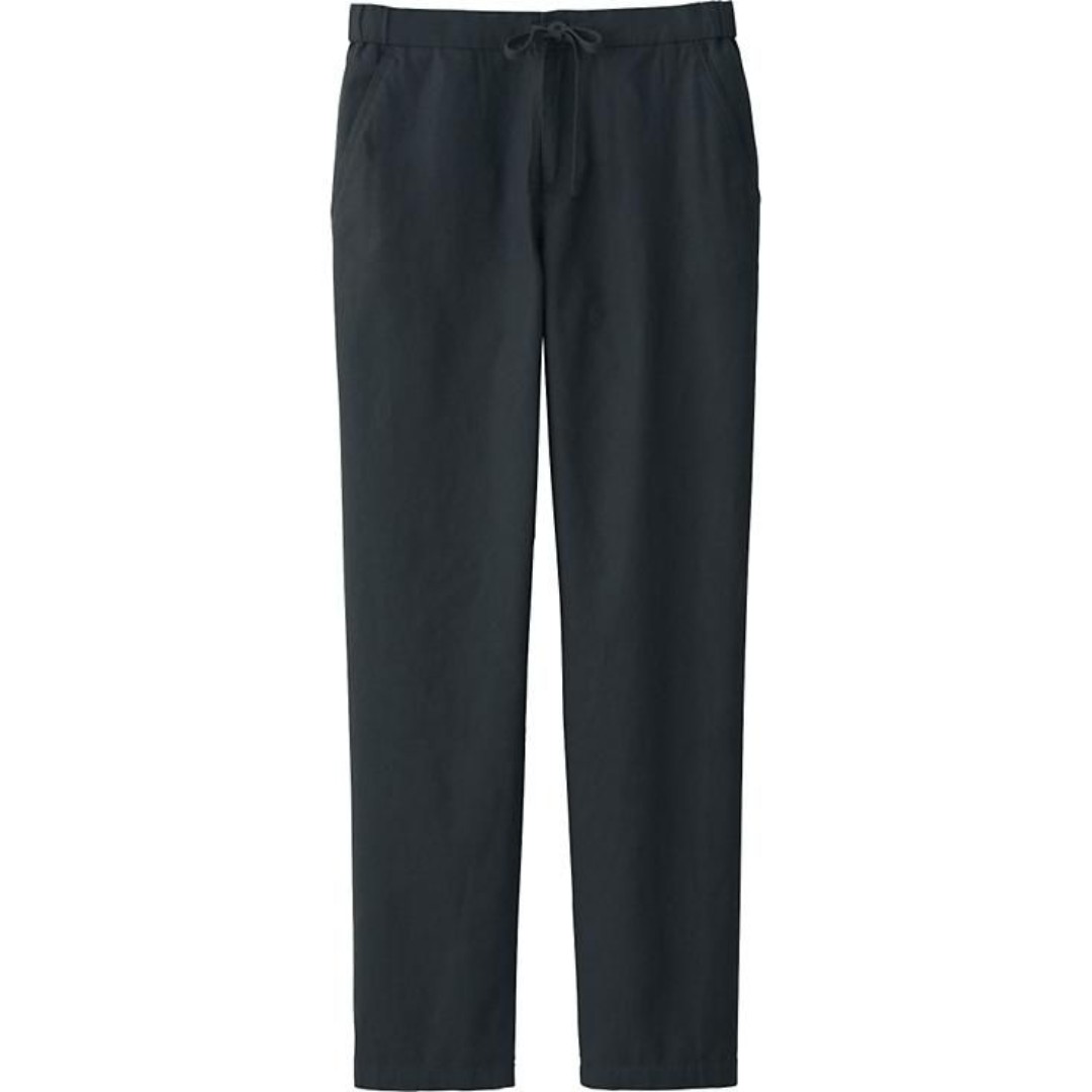 (M) Uniqlo Women Cotton Linen Relaxed Pants in Black, Women's Fashion ...