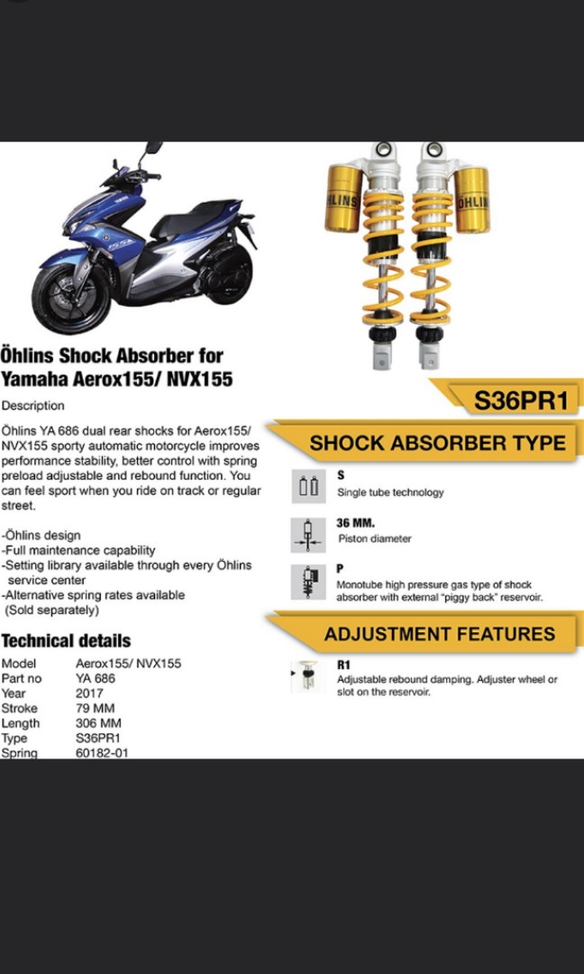Ohlins Original For Yamaha Aerox Nvx Instock Motorbikes
