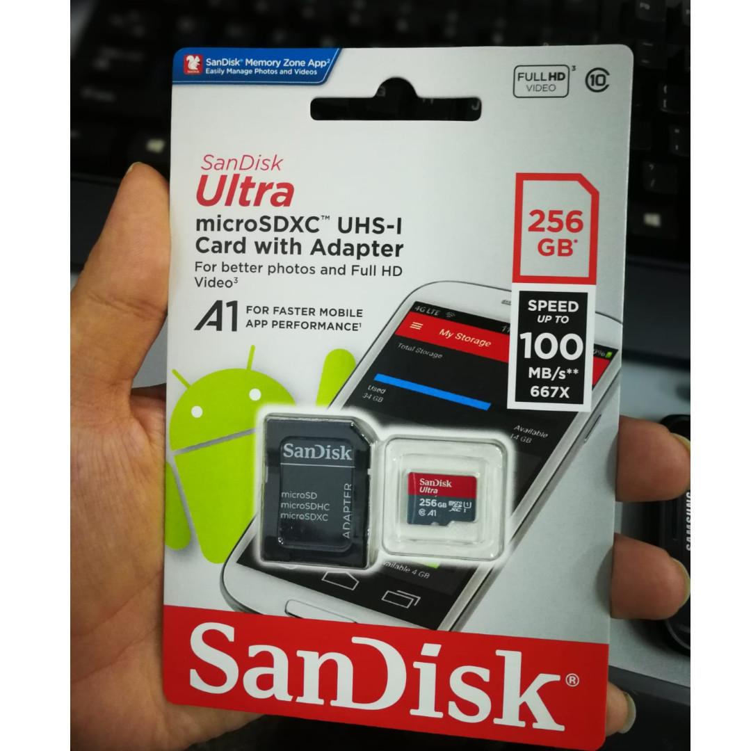 Lure stay Meditative SanDisk Ultra A1 256GB microSDXC UHS-I U1 (Up to 100MB/s Read) Memory Card  with SD Adapter, Computers & Tech, Parts & Accessories, Hard Disks &  Thumbdrives on Carousell