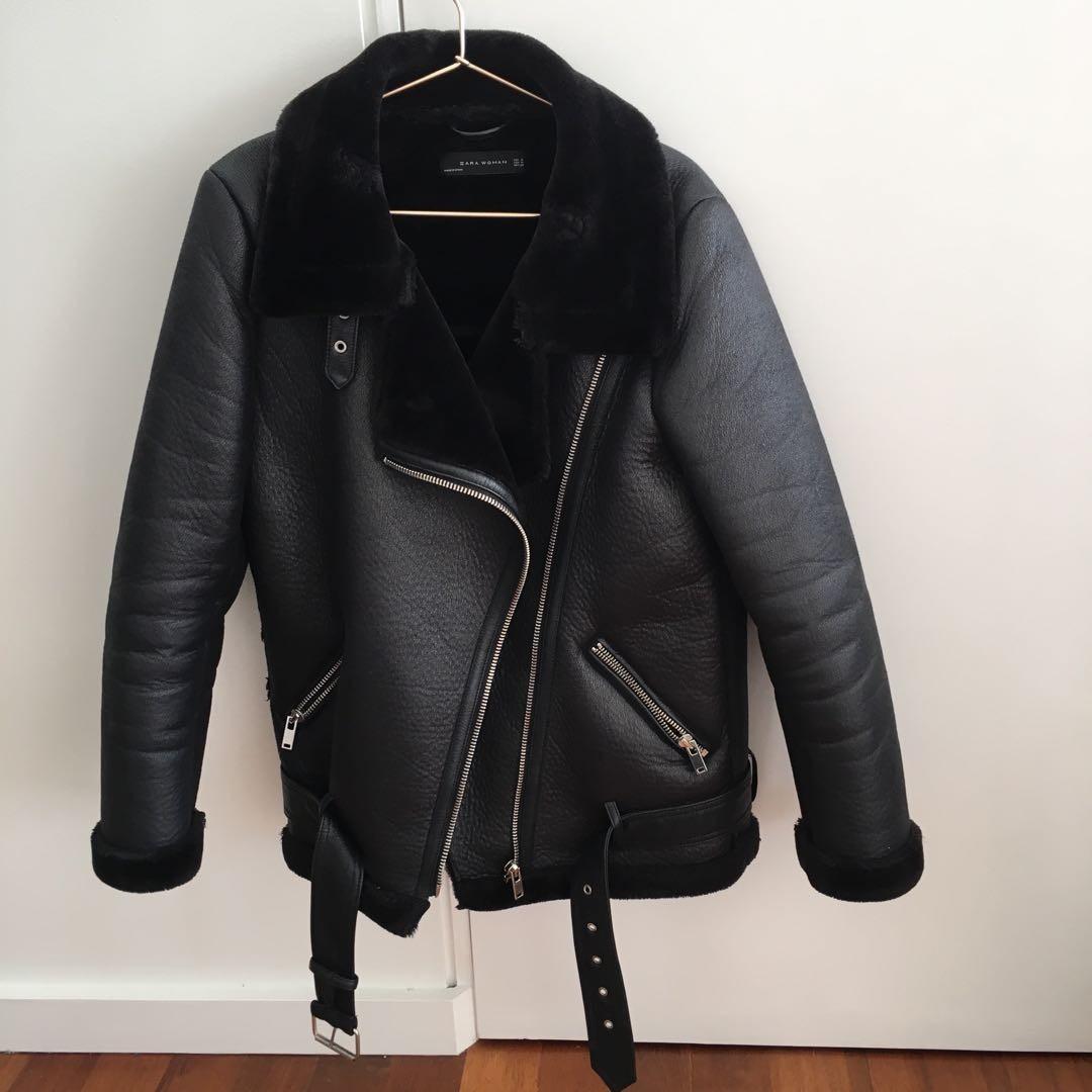 zara leather shearling jacket