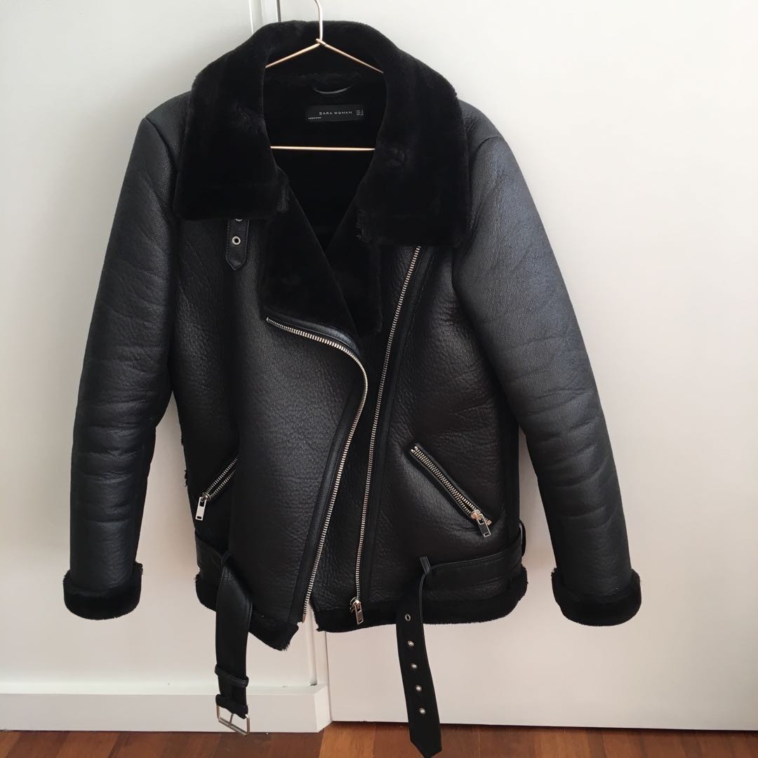 zara black leather jacket with fur