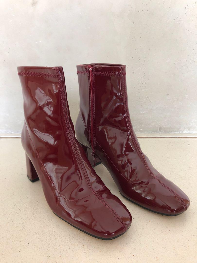 Red leather boots zara online