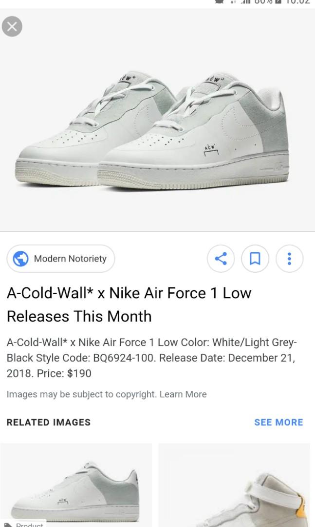 a cold wall air force 1 price