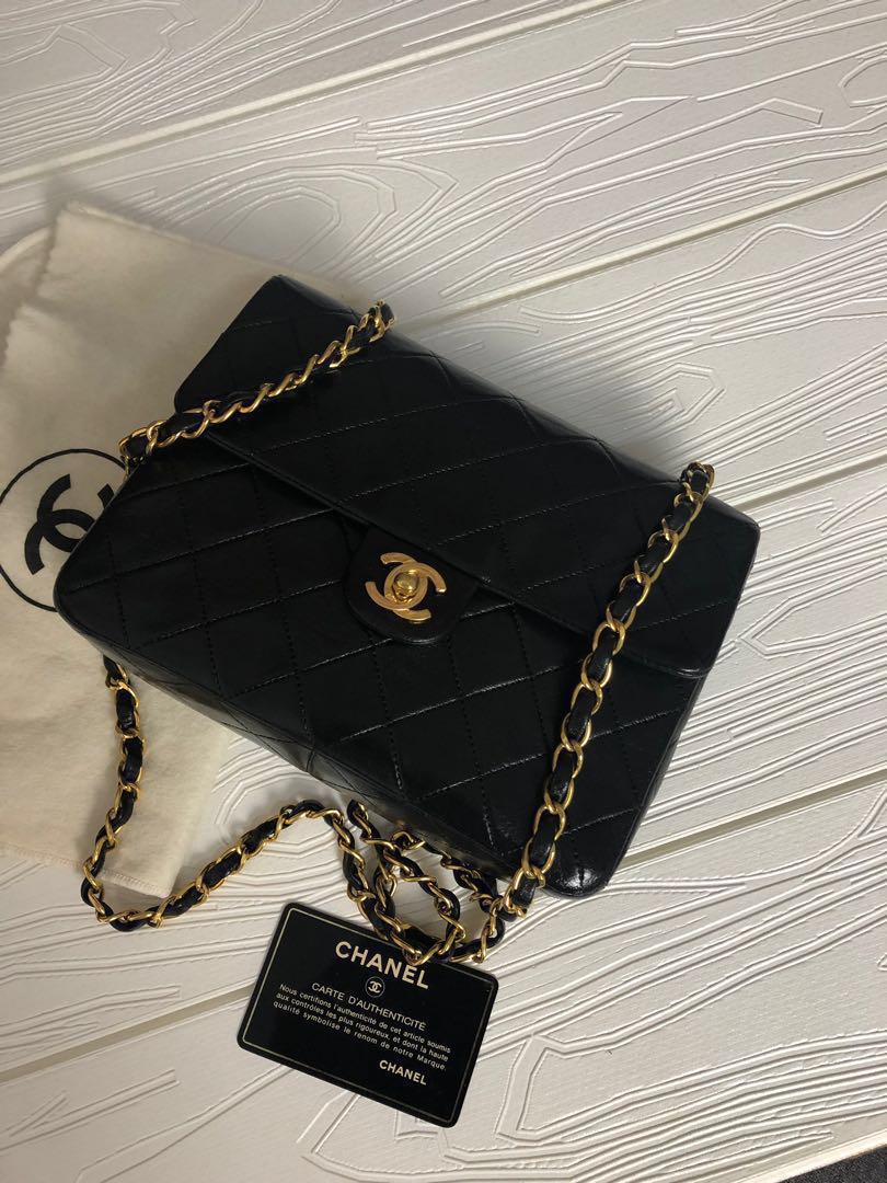 RESERVED Authentic Chanel Lambskin 20Cm Square Mini with 24k Gold Hardware  Luxury Bags  Wallets on Carousell