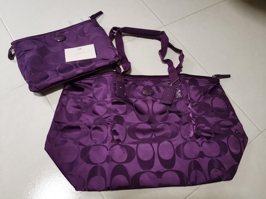 Brand New Coach Getaway Large Purple Nylon Packable Weekender Tote Bag ...