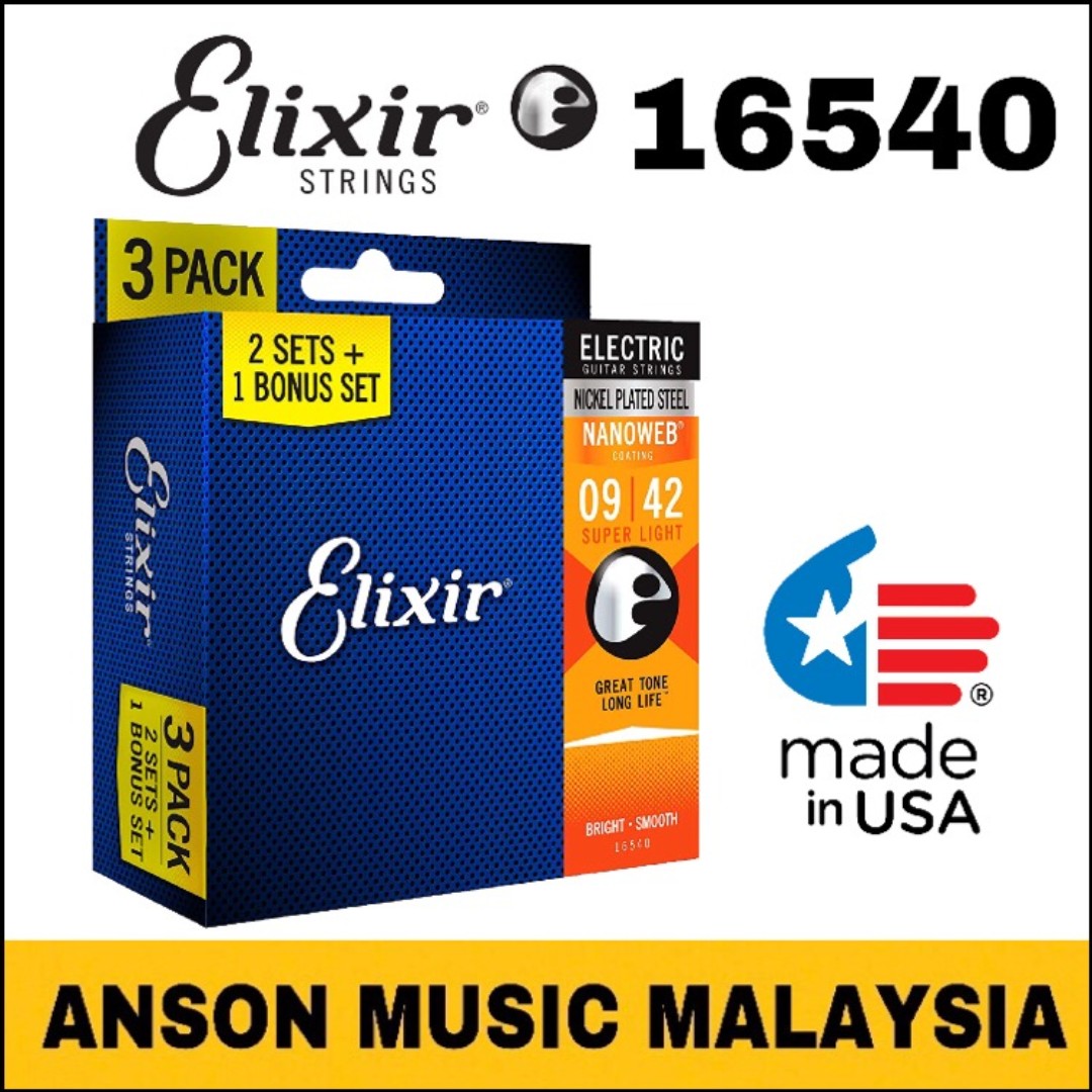 Elixir 16540 Nanoweb Super Light Electric Guitar Strings 9 42 3