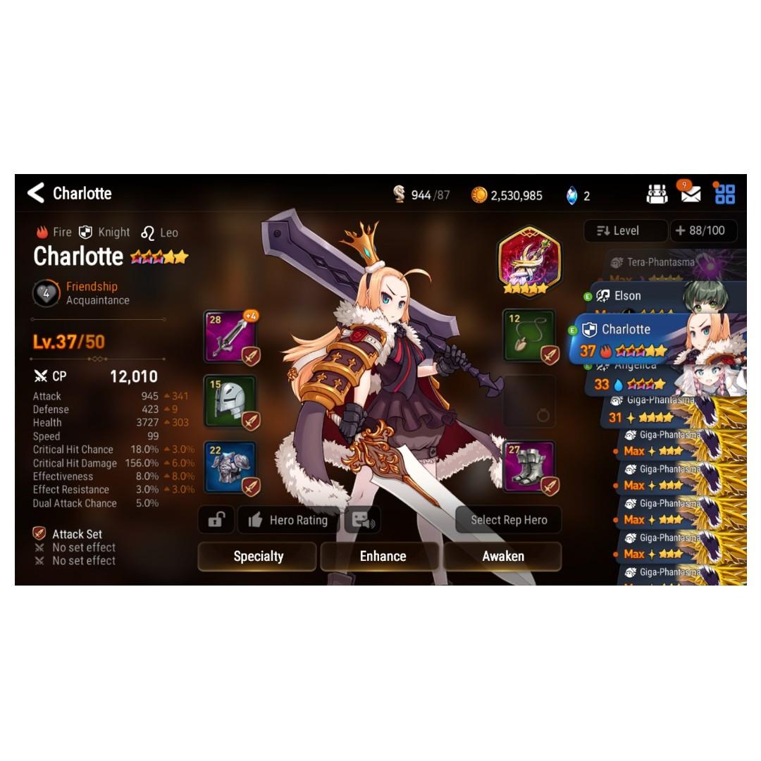 Epic Seven Account - 3 SSR (Kise+Krau+Charlotte) + many good artifacts ...