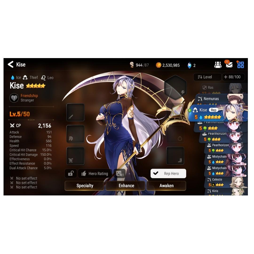 Epic Seven Account - 3 SSR (Kise+Krau+Charlotte) + many good artifacts ...