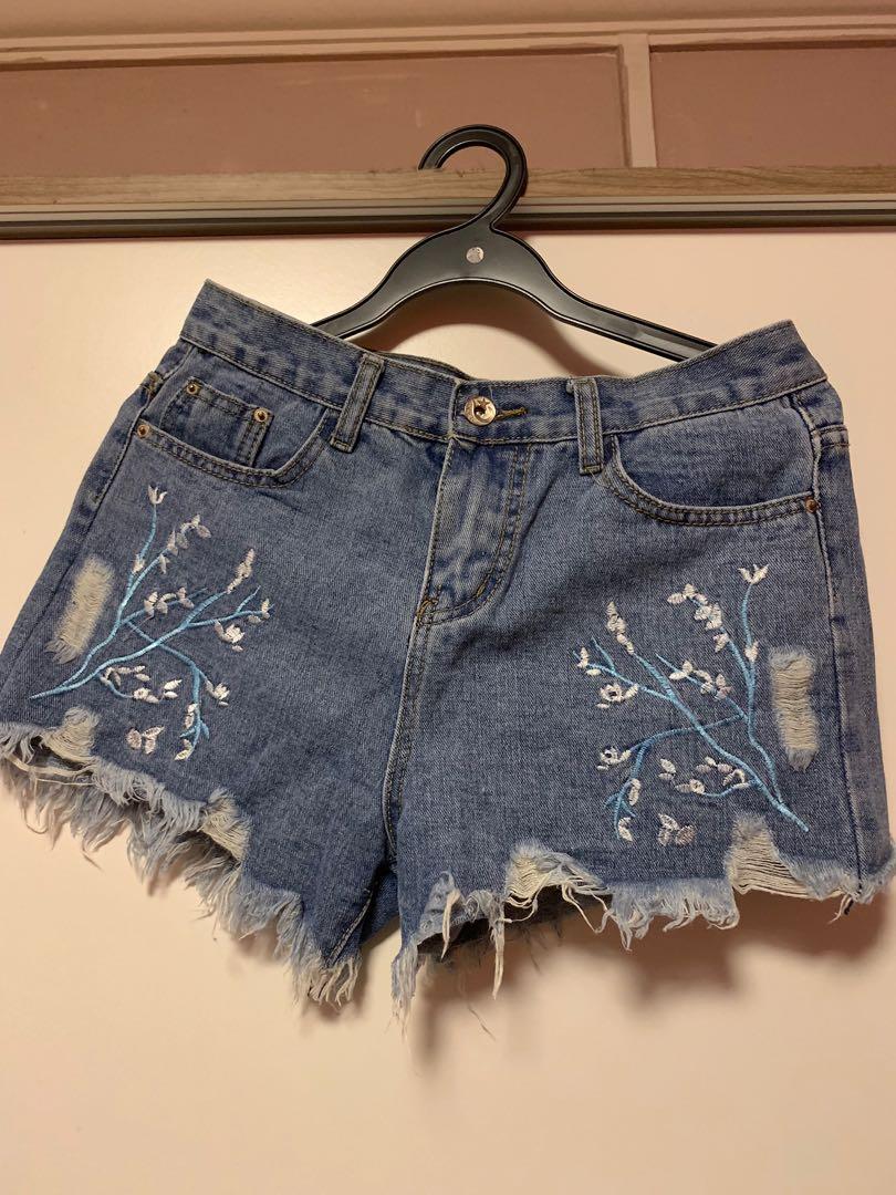Floral jean shorts clearance