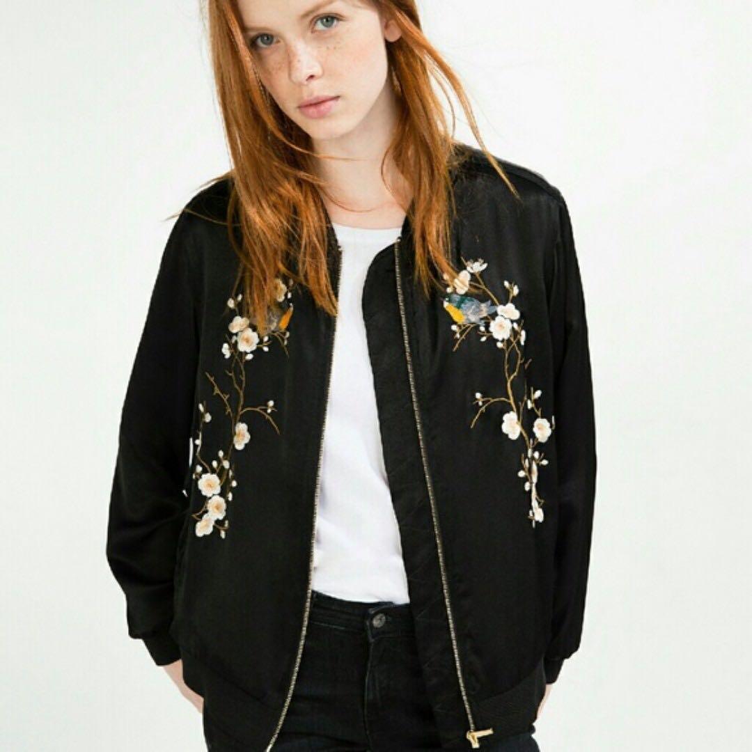 ZARA Women Floral Embroidered Bomber 