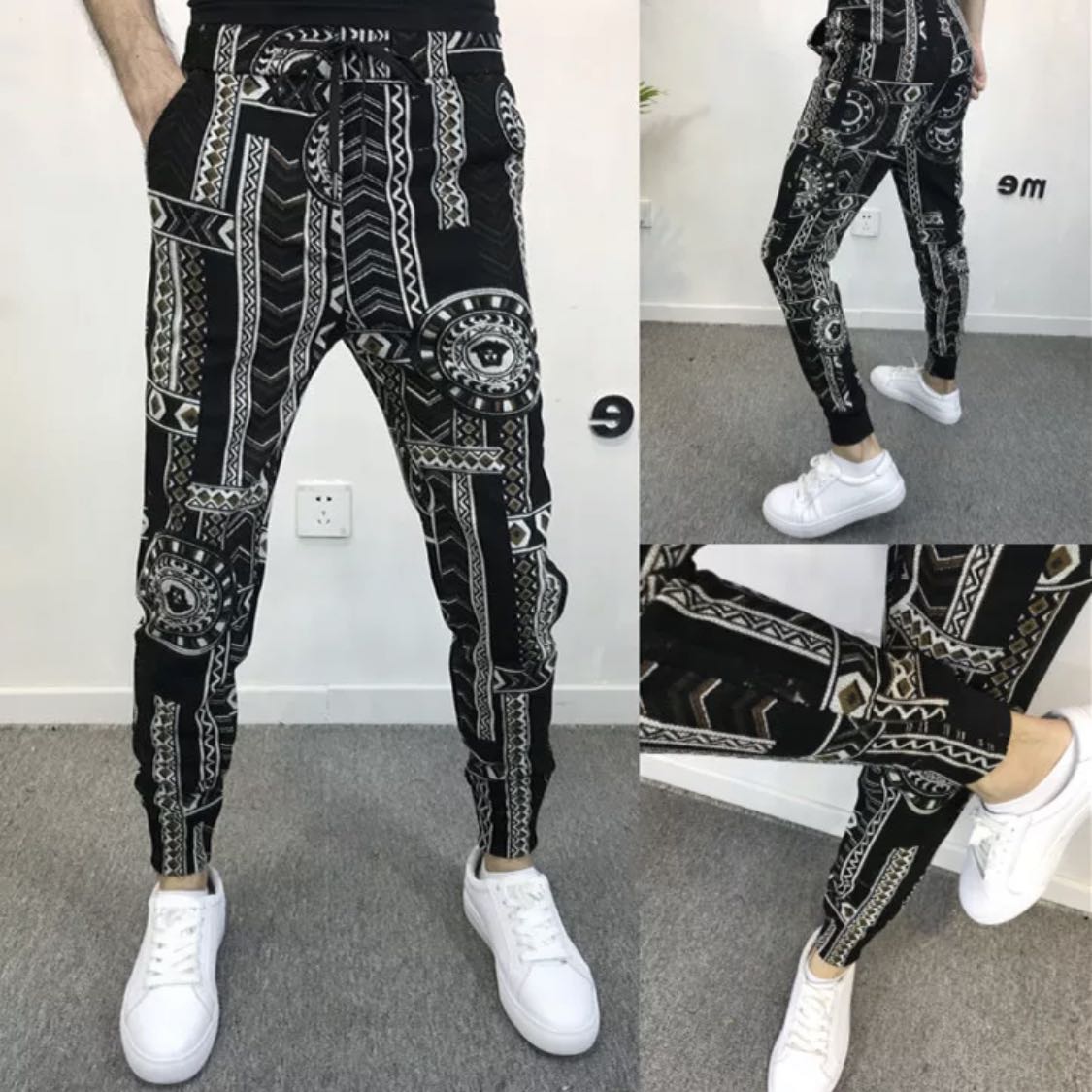 mens designer black joggers