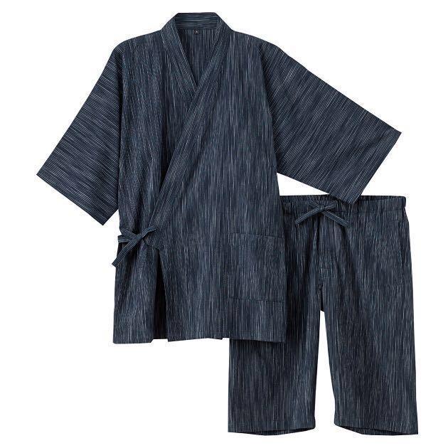 Muji Navy Seersucker Kimono Jinbei Set, Men's Fashion, Coats, Jackets ...