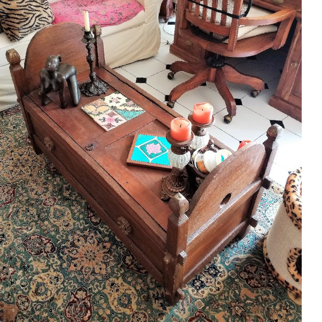 Vintage Teak Chest Living Room Table Storage Furniture & Home