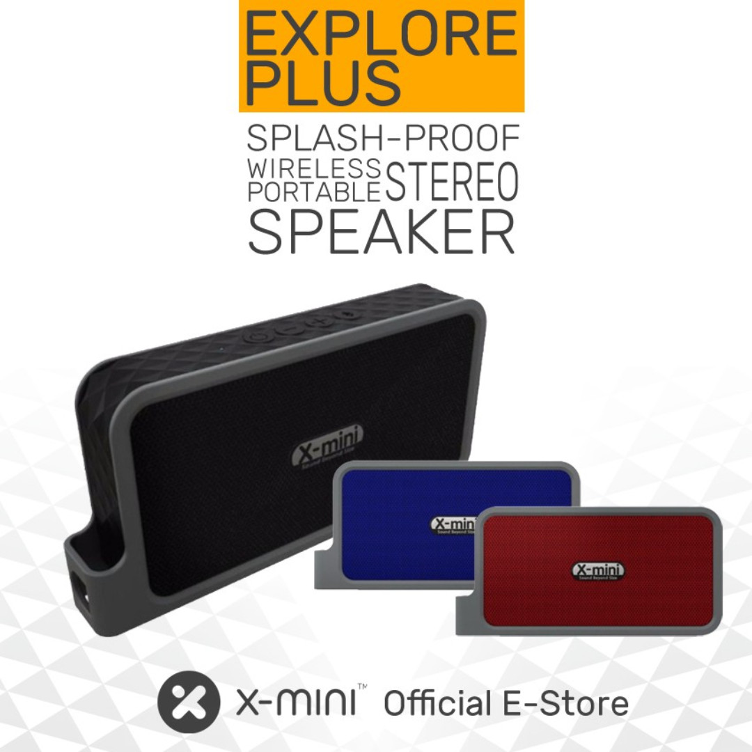 X mini EXPLORE Plus Wireless Bluetooth Portable Stereo Speaker Splash Proof Blue