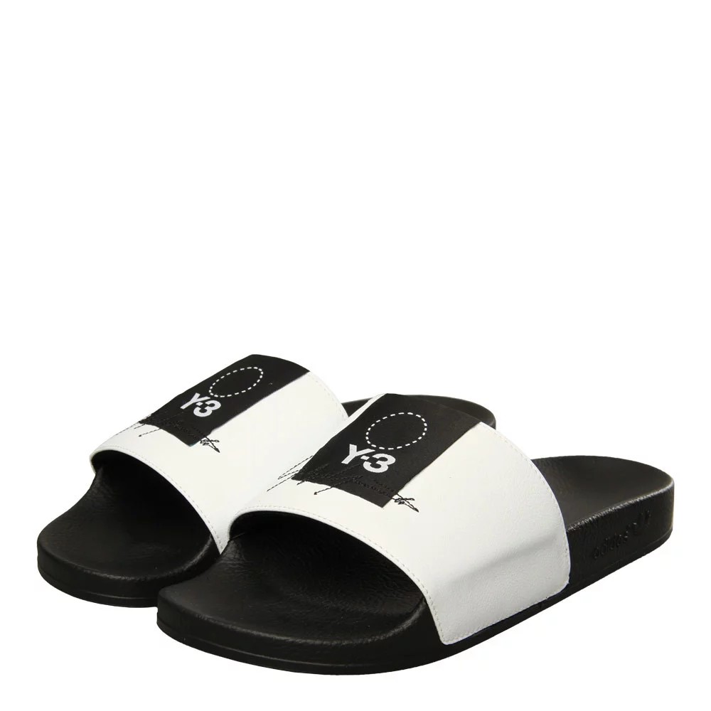 black and white adilette slides