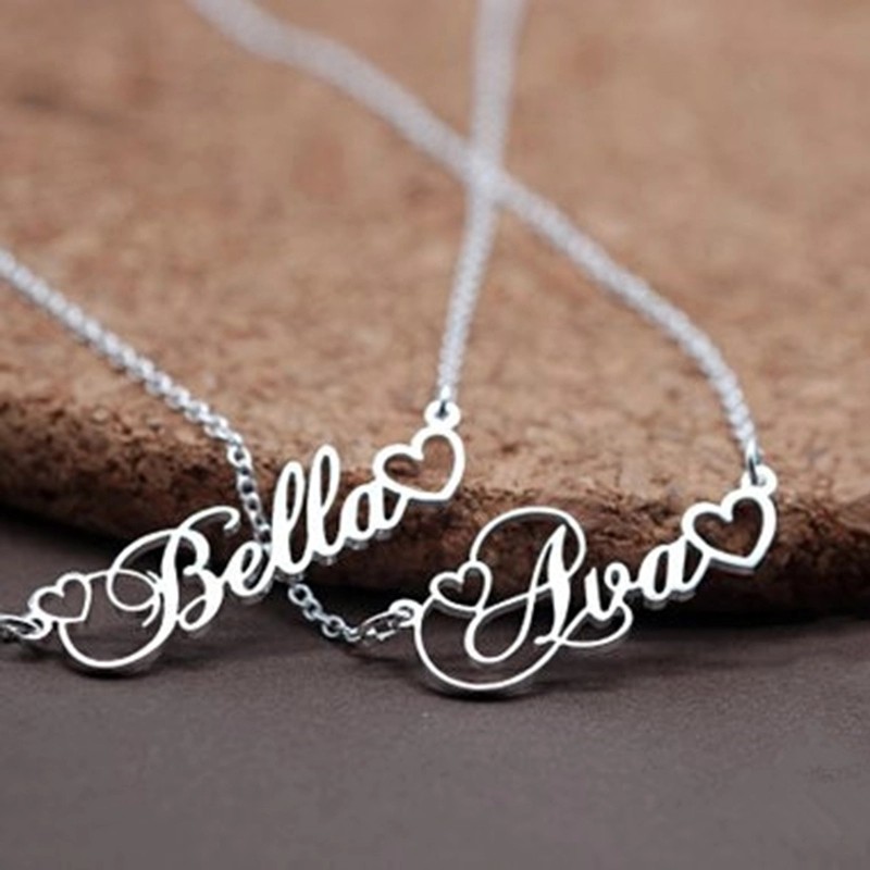 Handmade Personalized Name Pendant With Tiny Heart Cursive Nameplate Necklace Women Men Customized Jewelry Kids Birthday Gift Bulletin Board Preorders On Carousell