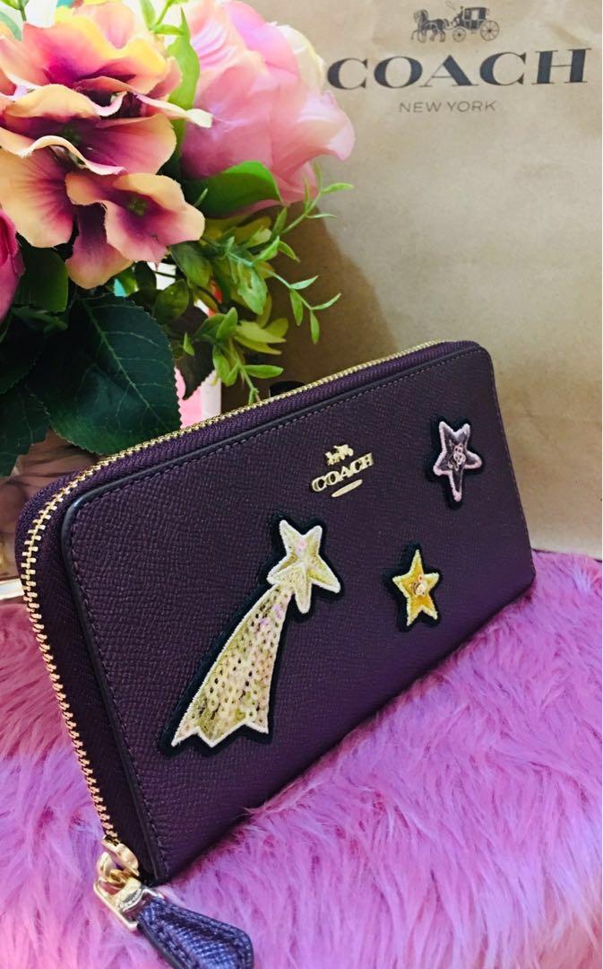 Metallic raspberry top coach wallet