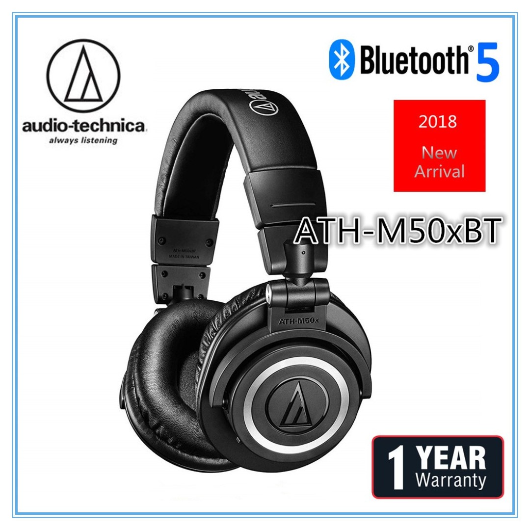 Audio-Technica ATHM50XBT Wireless Bluetooth Over-Ear Headphones, Black