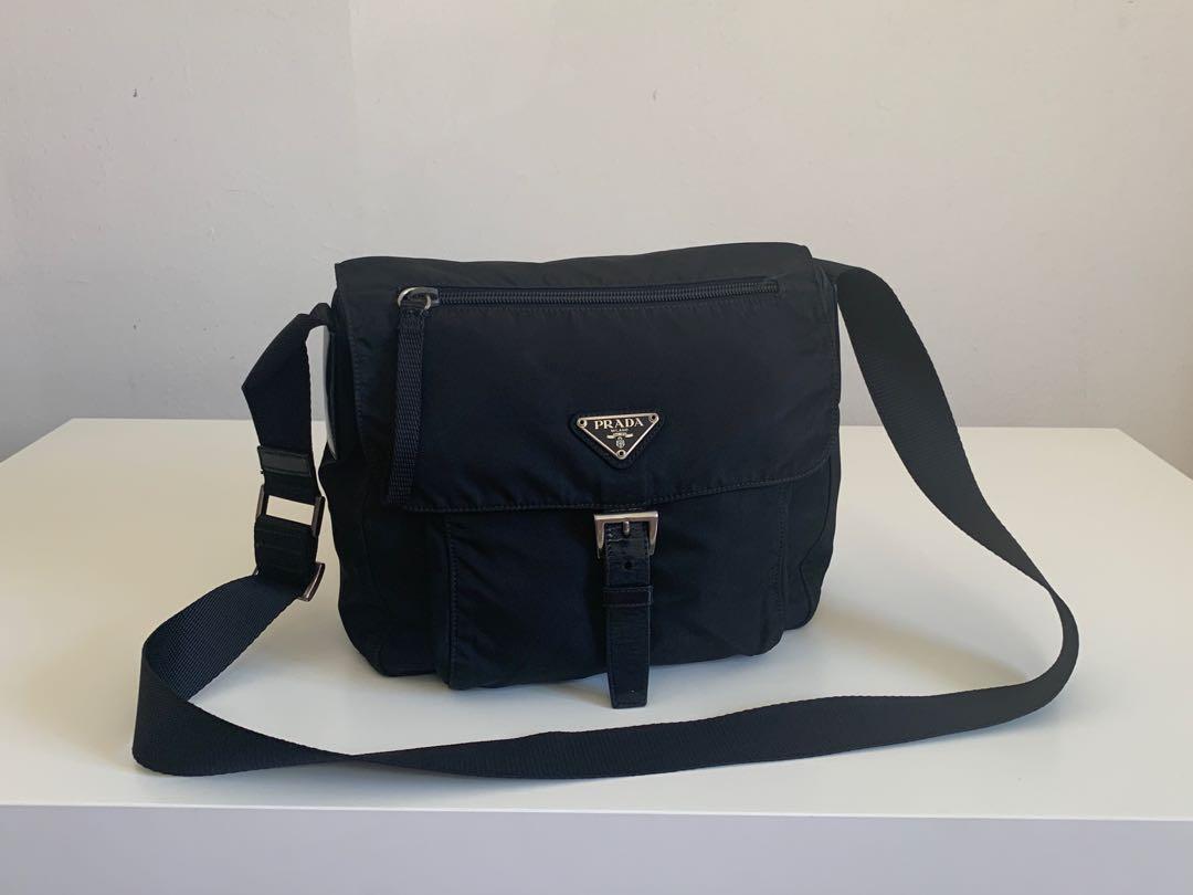 Authentic Prada Black Tessuto Nylon Small Messenger Bag, Luxury, Bags ...