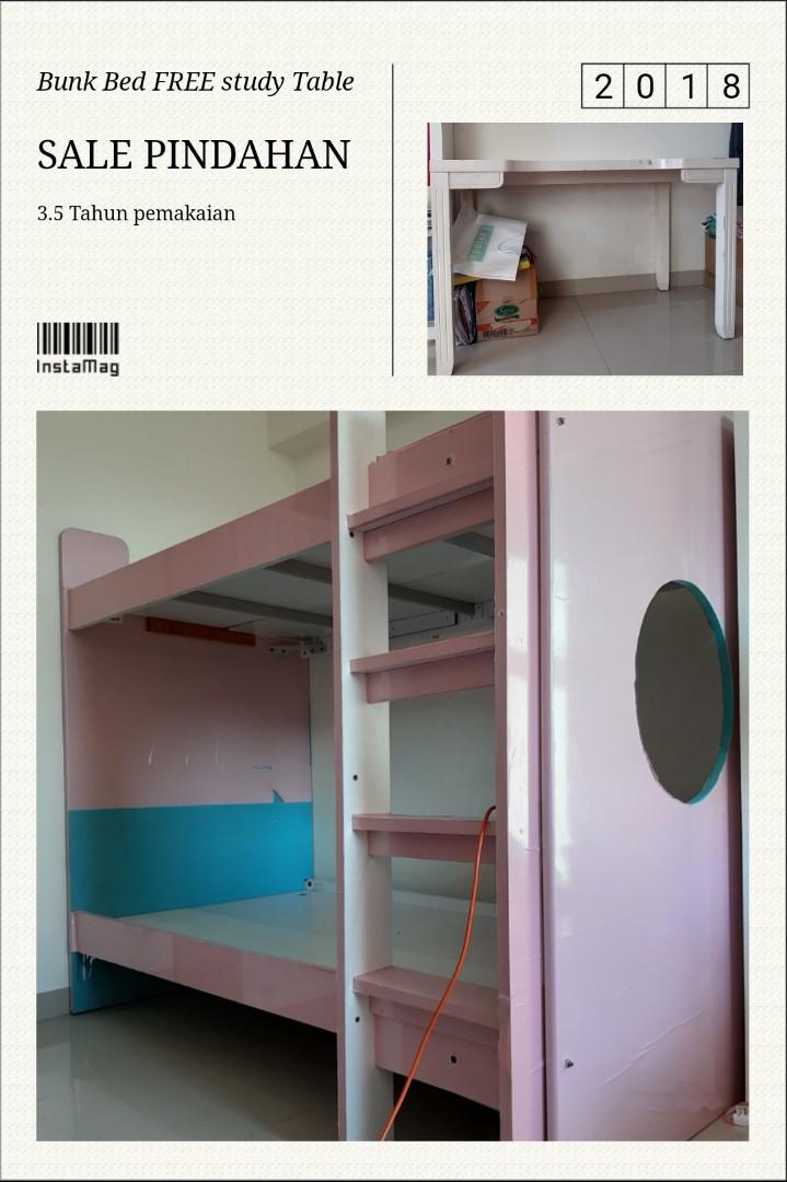 Bunk Bed Ranjang Tingkat Bonus Study Table Perabotan Rumah Di